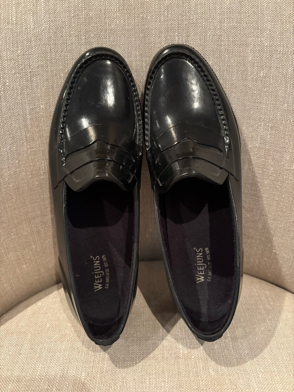 Women’s Bass Rubber Waterproof Black Penny Loafers